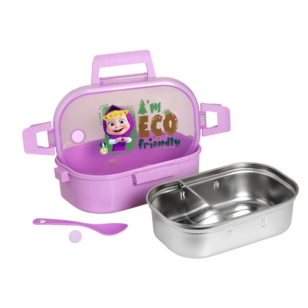 Ανοξείδωτο / Πλαστικό Φαγητοδοχείο Masha-Eco Friendly 900ML 2 Θέσεων 33-BO-9002 Ecolife - 1