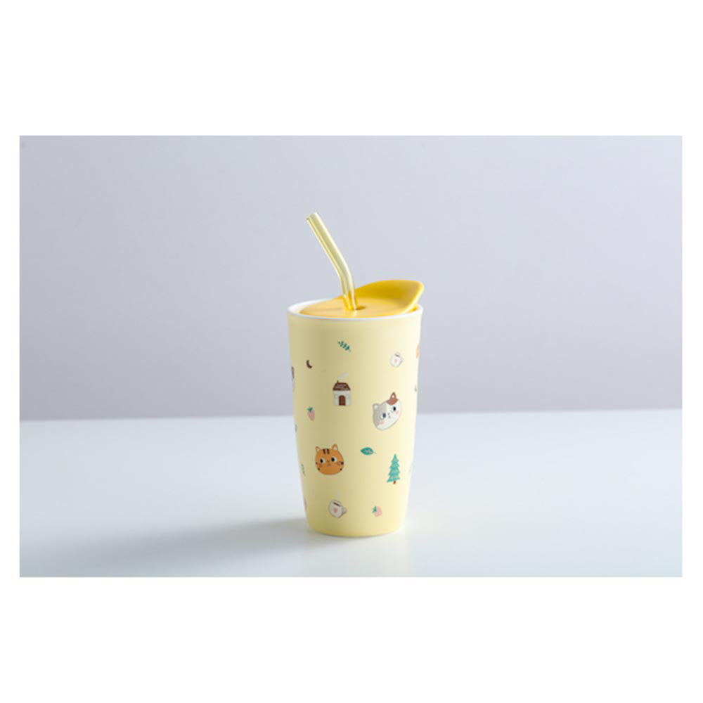 Κεραμική Κούπα Ποτήρι Με Καπάκι & Καλαμάκι (κίτρινο) MUG2125A Space Cow - 49783