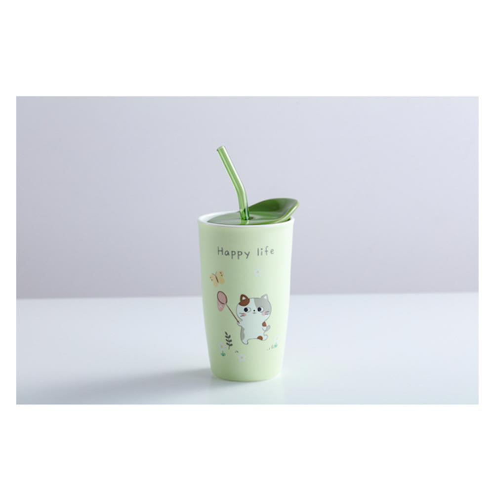 Κεραμική Κούπα Ποτήρι Με Καπάκι & Καλαμάκι (πράσινο) MUG2125A Space Cow - 49781