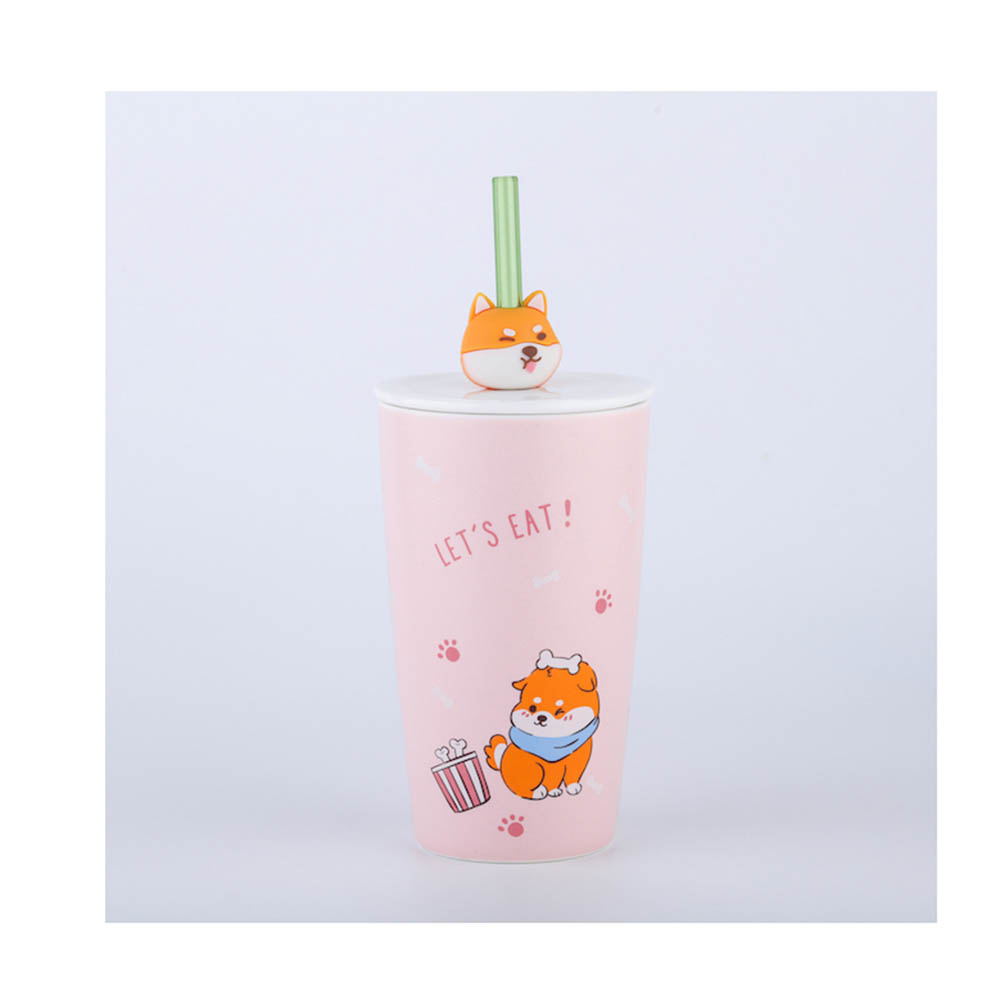 Κεραμική Κούπα Ποτήρι Με Καπάκι & Καλαμάκι (ροζ) MUG2140A Space Cow - 49704