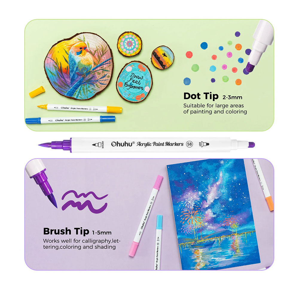 Μαρκαδόροι Ακρυλικοί 36 τεμαχίων Διπλής Μύτης Fine & Dot OHU-Y30-80601-76 Ohuhu - 2