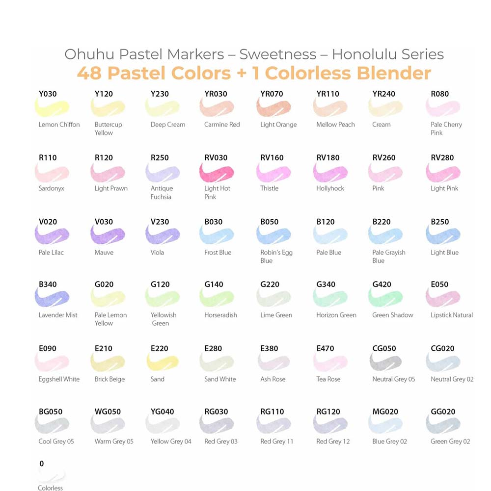 Μαρκαδόροι Αλκοόλης 48+1 τεμαχίων Διπλής Μύτης Honolulu Pastel - Tones  OHU-Y30-80404-26 Ohuhu - 2