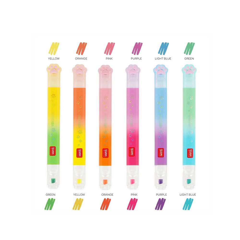 Σετ Υπογραμμιστές 6 Τεμαχίων Με Διπλή Μύτη Pastel και Neon - Meow Kitty - MHL0002 Legami - 107920