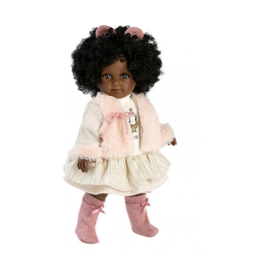 Κούκλα Zuri Μαύρη με Εκρού Penguin Φόρεμα, Ζακέτα 35cm 53535 Llorens Dolls - 107852