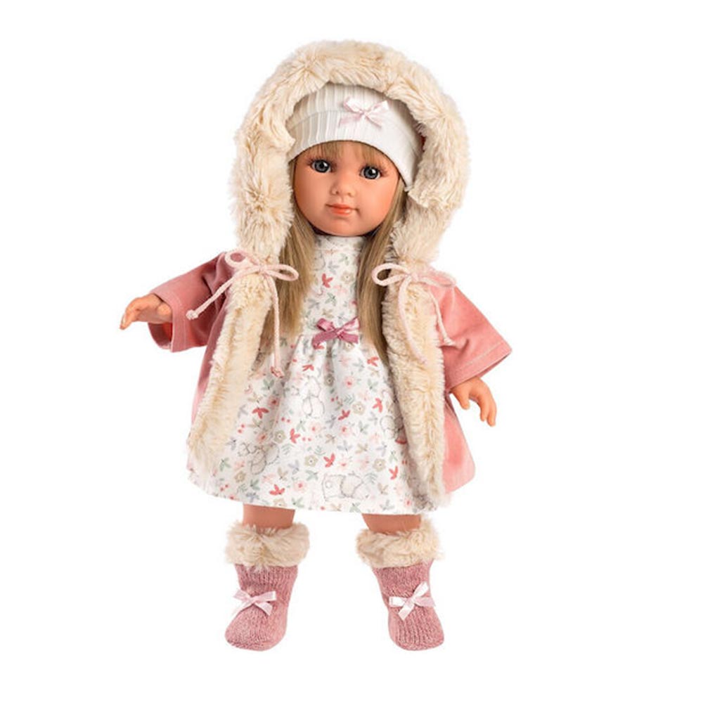 Κούκλα Elena , Ξανθιά με Ροζ Παλτό , Κουκούλα Γούνινη 35εκ 53541 Llorens Dolls - 107843