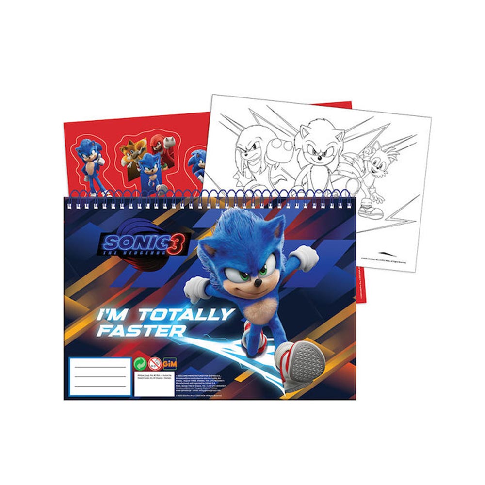 Μπλοκ Ζωγραφικής 40Φ Με Αυτοκόλλητα Sonic 3 The Hedgehog  334-86416 Gim - 105283