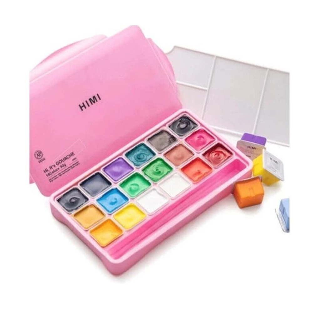 Σετ 18 Χρωμάτων 30ml & Παλέτα Ανάμιξης Jelly Cup Gouache - Pink Case TBT35 Himi - 2
