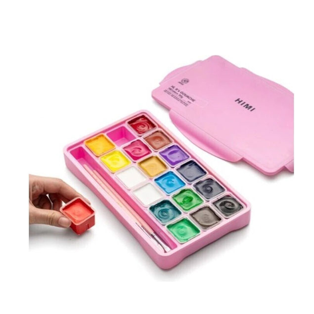Σετ 18 Χρωμάτων 30ml & Παλέτα Ανάμιξης Jelly Cup Gouache - Pink Case TBT35 Himi - 3