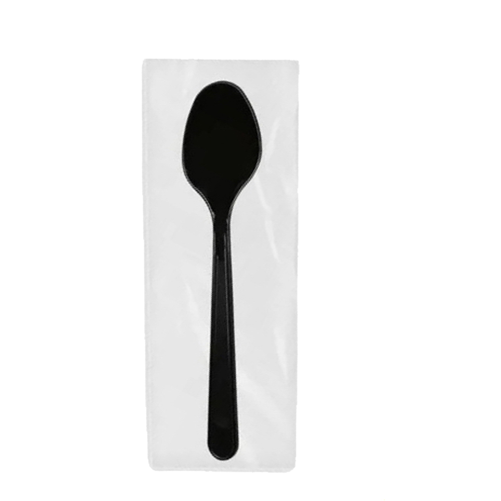 REUSABLE SPOON BLACK 18cm COATED 1/1 100pcs