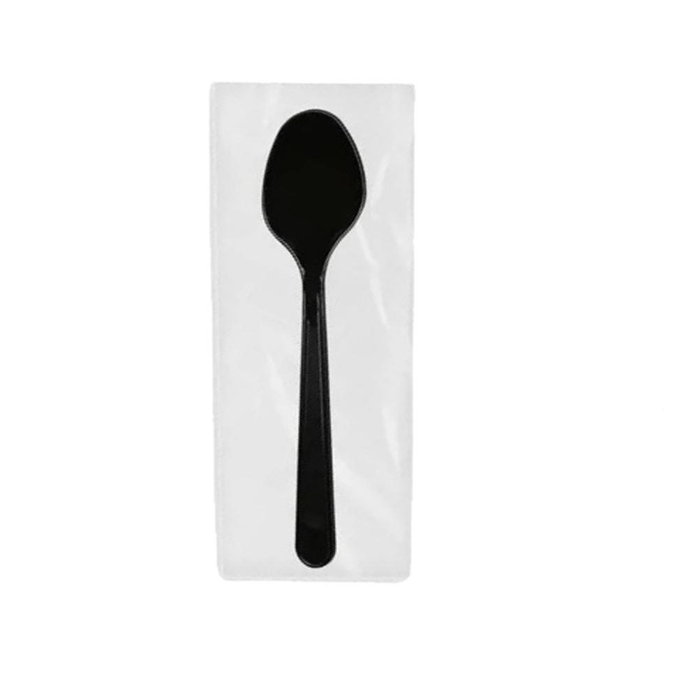 REUSABLE SPOON BLACK 12cm COATED 1/1 100pcs