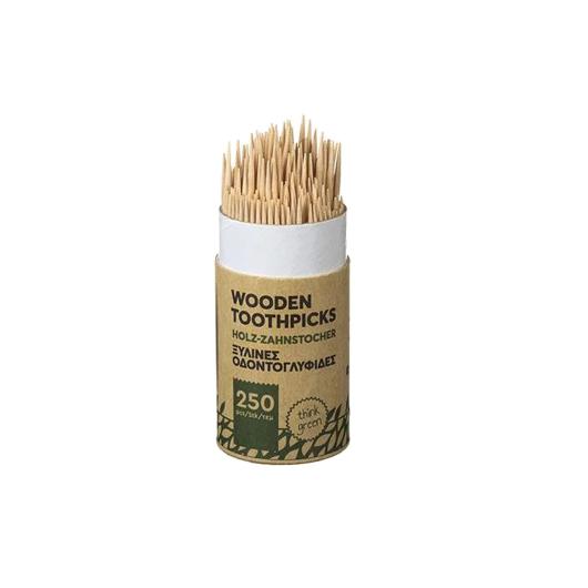 WOODEN TOOTHPICKS IN A ROUND PAPER BOX 250PCS