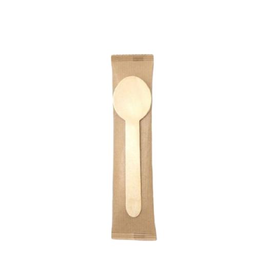 WRAPPED  WOODEN SPOON FOR SWEETS OVAL 1/1 BIO 11cm 100pcs