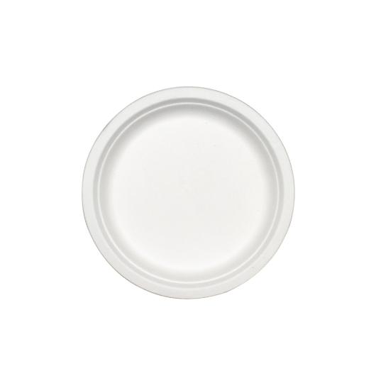 WHITE BIODEGRADABLE ROUND PLATE (SUGARCANE FIBER) D21cm 10pcs