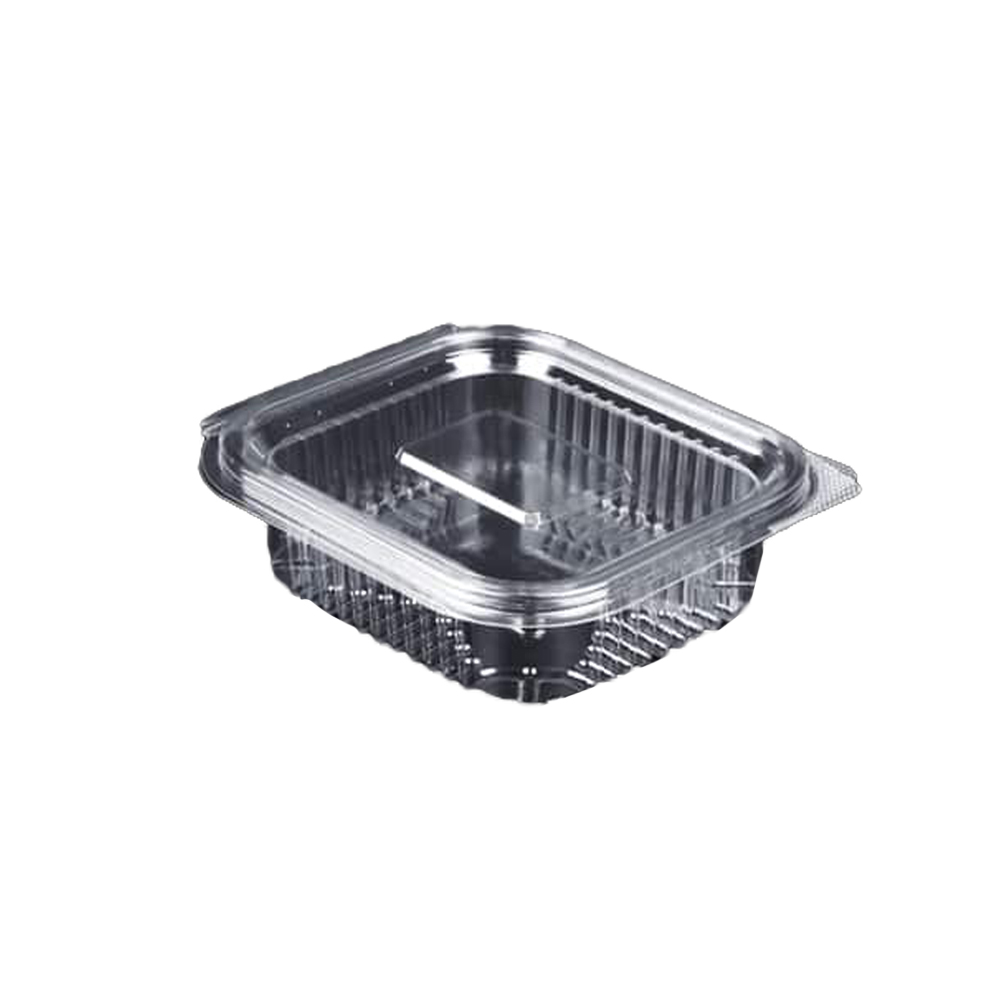 PET CONTAINER SQUARE TRANSPARENT WITH INTEGRATED LID (150ml) 100pcs