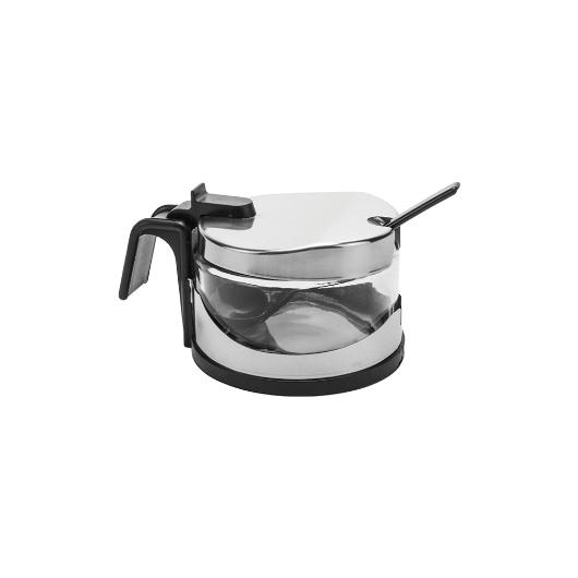 INOX CHEESE / SUGAR BOWL WITH GLASS BOWL AND SPOON 200gr