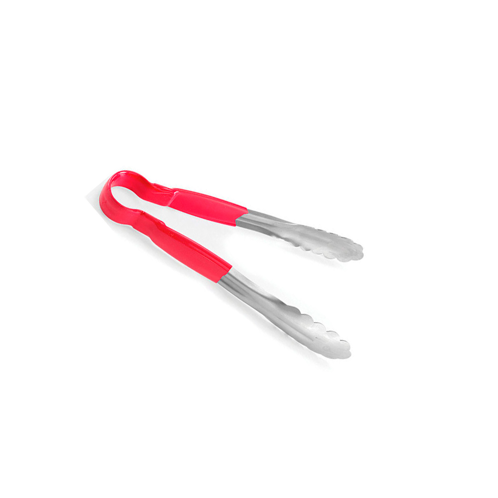 SERVING STAINLESS STEEL TONGS WITH PVC RED HANDLE 30cm
