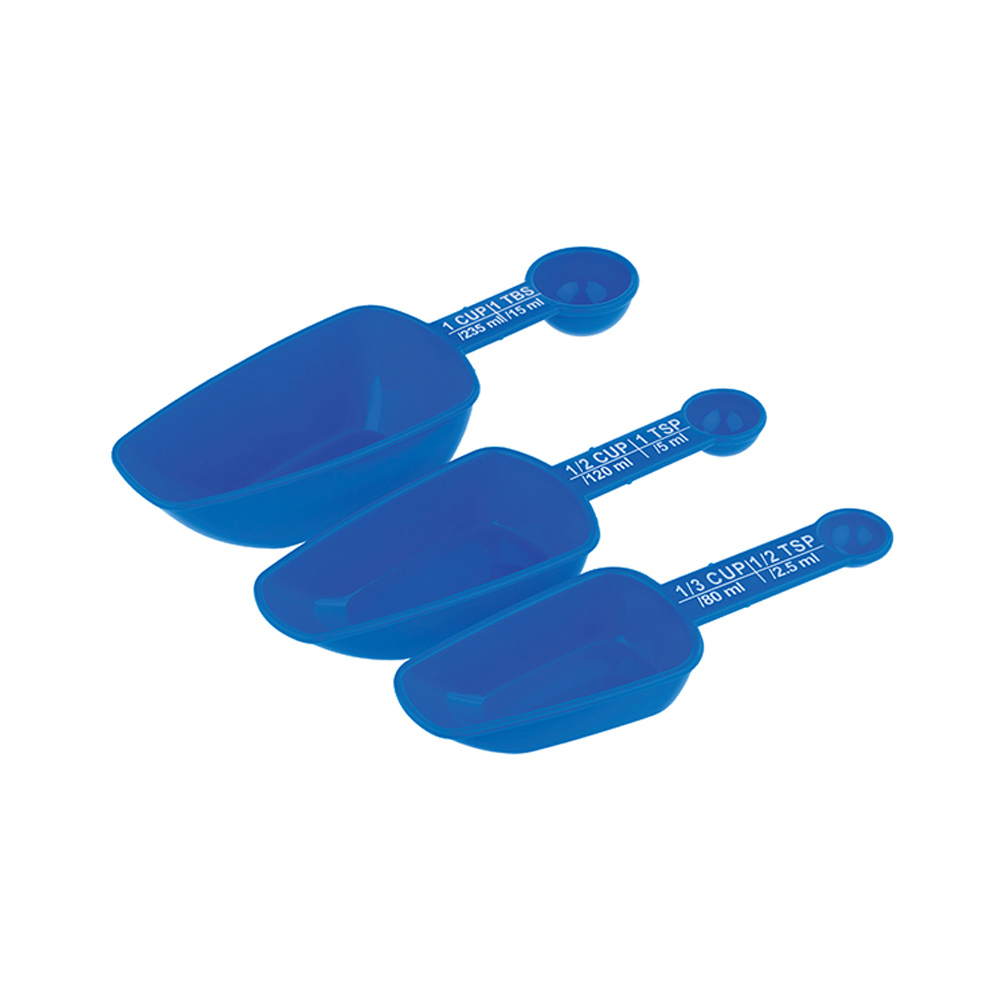 FOOD SCOOPS DOUBLE PLASTIC BLUE SET OF 4 PIECES