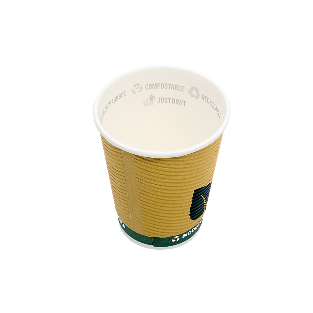 BIODEGRADABLE RIPPLE CUP 14oz GREEN LEAF 25pcs DOUBLE WALL