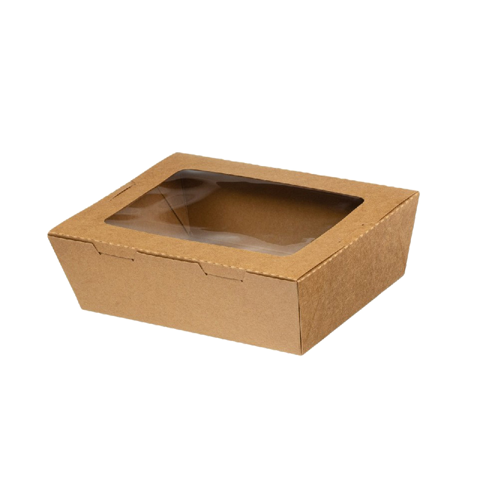 KRAFT SALAD BOX WITH PET FILM WINDOWS (500ml) 13.5x8.5x3.9cm 50pcs