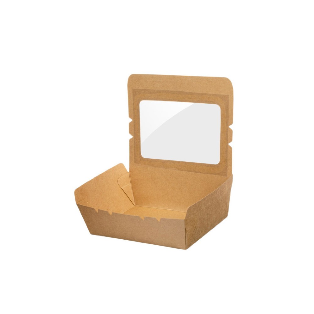 KRAFT SALAD BOX WITH PET FILM WINDOWS (700ml) 15x10x4,5cm 50pcs