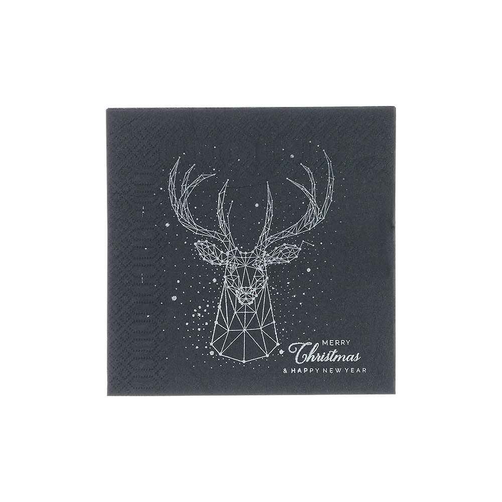 LUXURY CHRISTMAS NAPKIN 33Χ33 BLACK COLOR WITH SILVER REINT DESIGN 85pcs