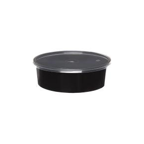 ROUND BLACK MICROWAVE PP CONTAINER WITH TRANSPARENT LID (600ml) 50 PCS