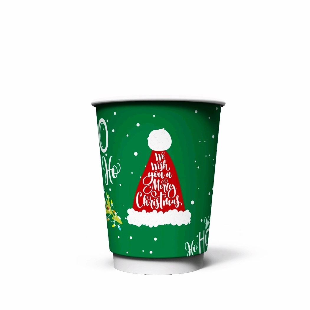 PAPER CUP 14oz CHRISTMAS SANTA CLAUS GREEN 25PCS DOUBLE WALL