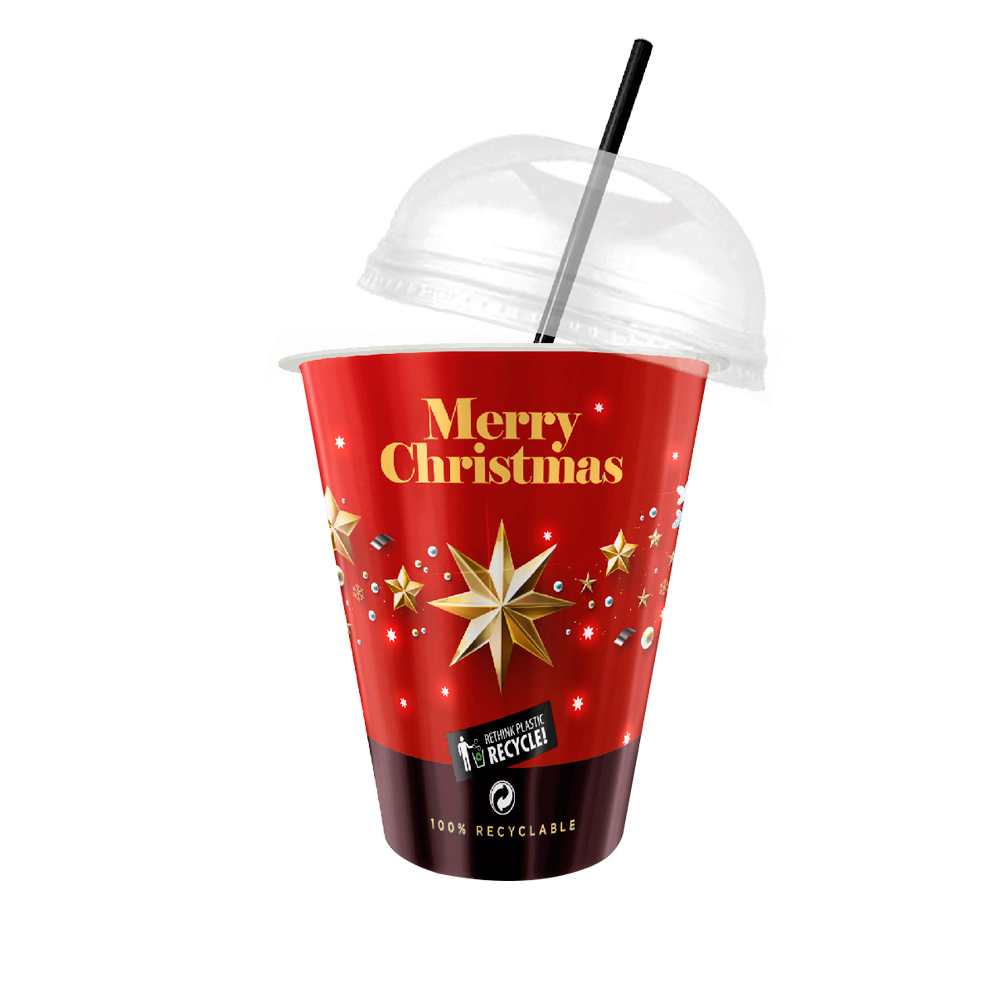 REUSABLE PLASTIC CUPS 420ml ''MERRY CHRISTMAS'' 40pcs THRACE PLASTICS