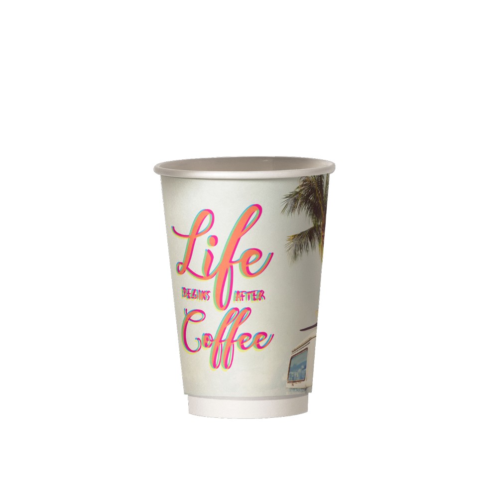 PAPER CUP 14oz "LIFE BEGINS AFTER COFFEE" 20pcs DOUBLE WALL