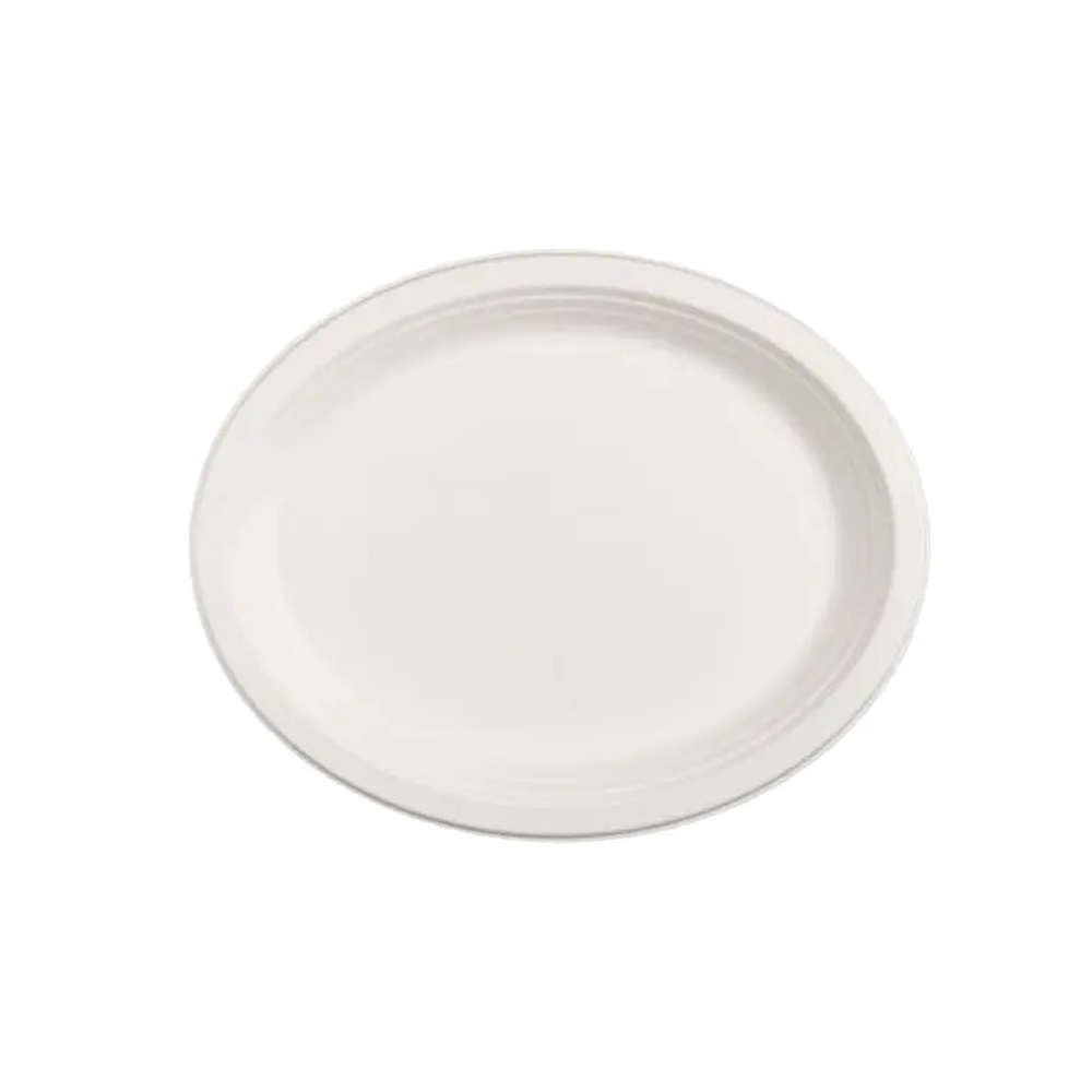 SUGAR CANE BIODEGRADABLE OVAL PLATE 32x25cm WHITE 50pcs