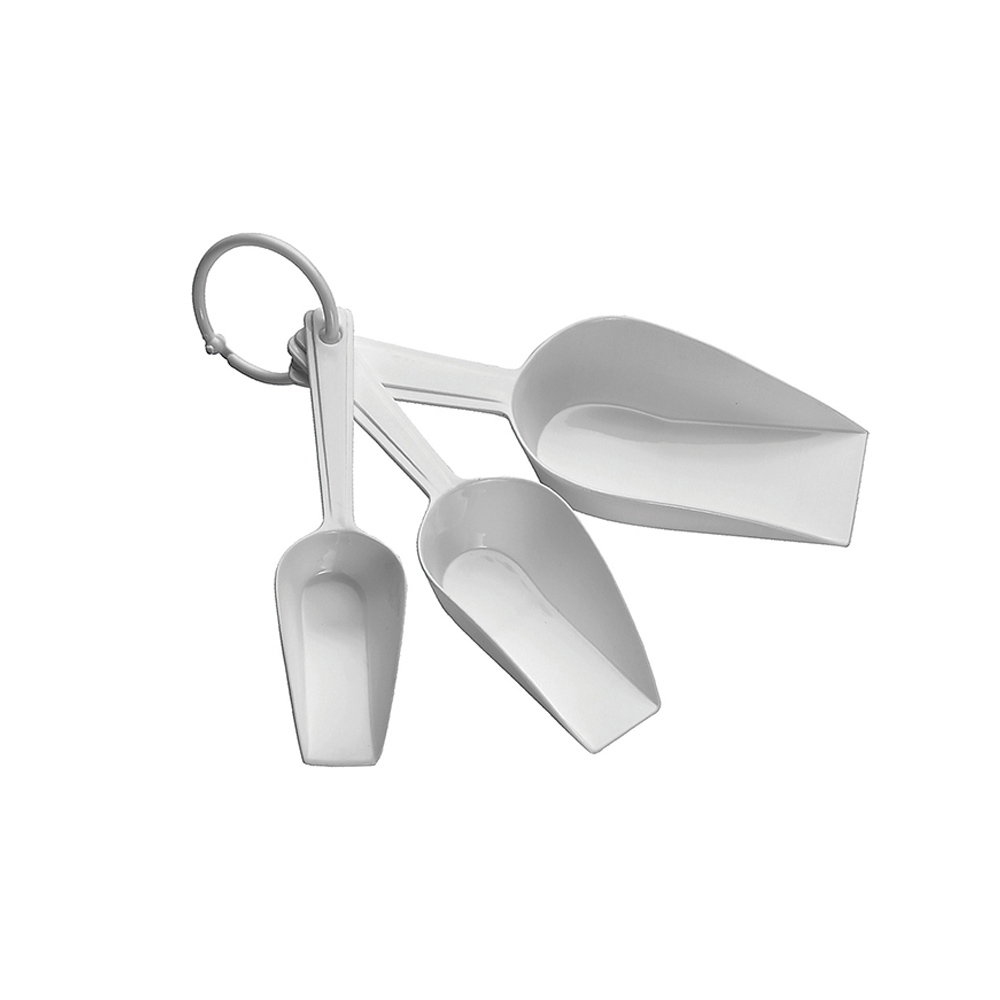 FOOD SCOOPS SMALL PLASTIC WHITE SET OF 3 PIECES