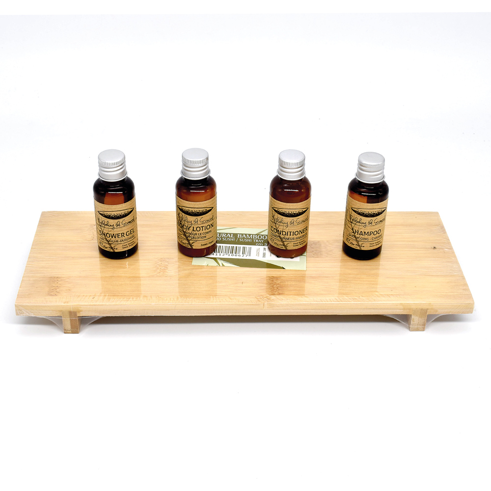 BAMBOO AMENITIES BASE IN BROWN COLOR PARALLEL LINE 30x11x2.5cm