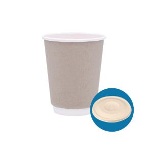 ΣΕΤ 500 ΠΟΤΗΡΙΑ ΧΑΡΤΙΝΑ ''KRAFT'' ΓΚΡΙ 14oz (DW)+ 500 ΚΑΠΑΚΙΑ FLAT ΒΙΟ 90mm