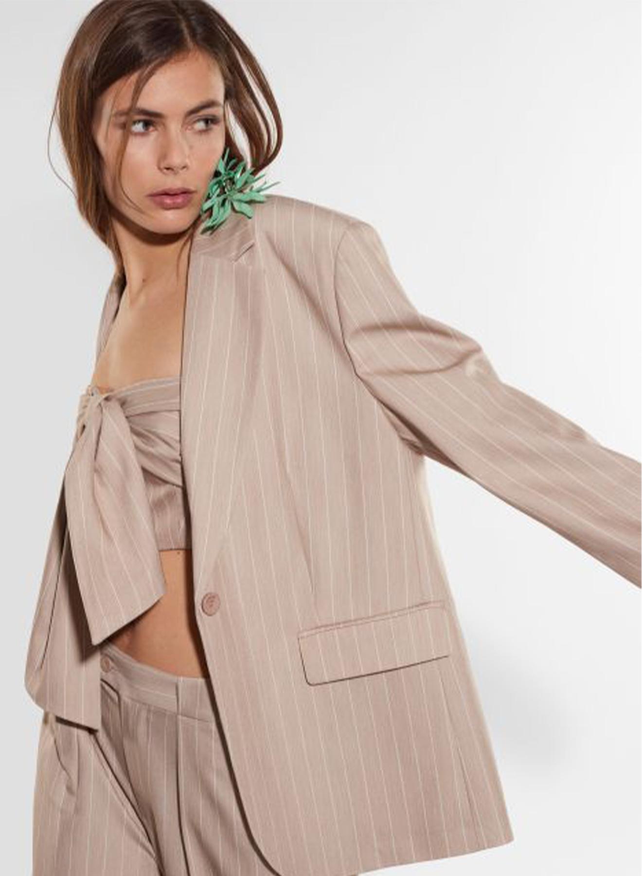 Beige Single-breasted pinstripe Jacket with single-button fastening Imperial - 2
