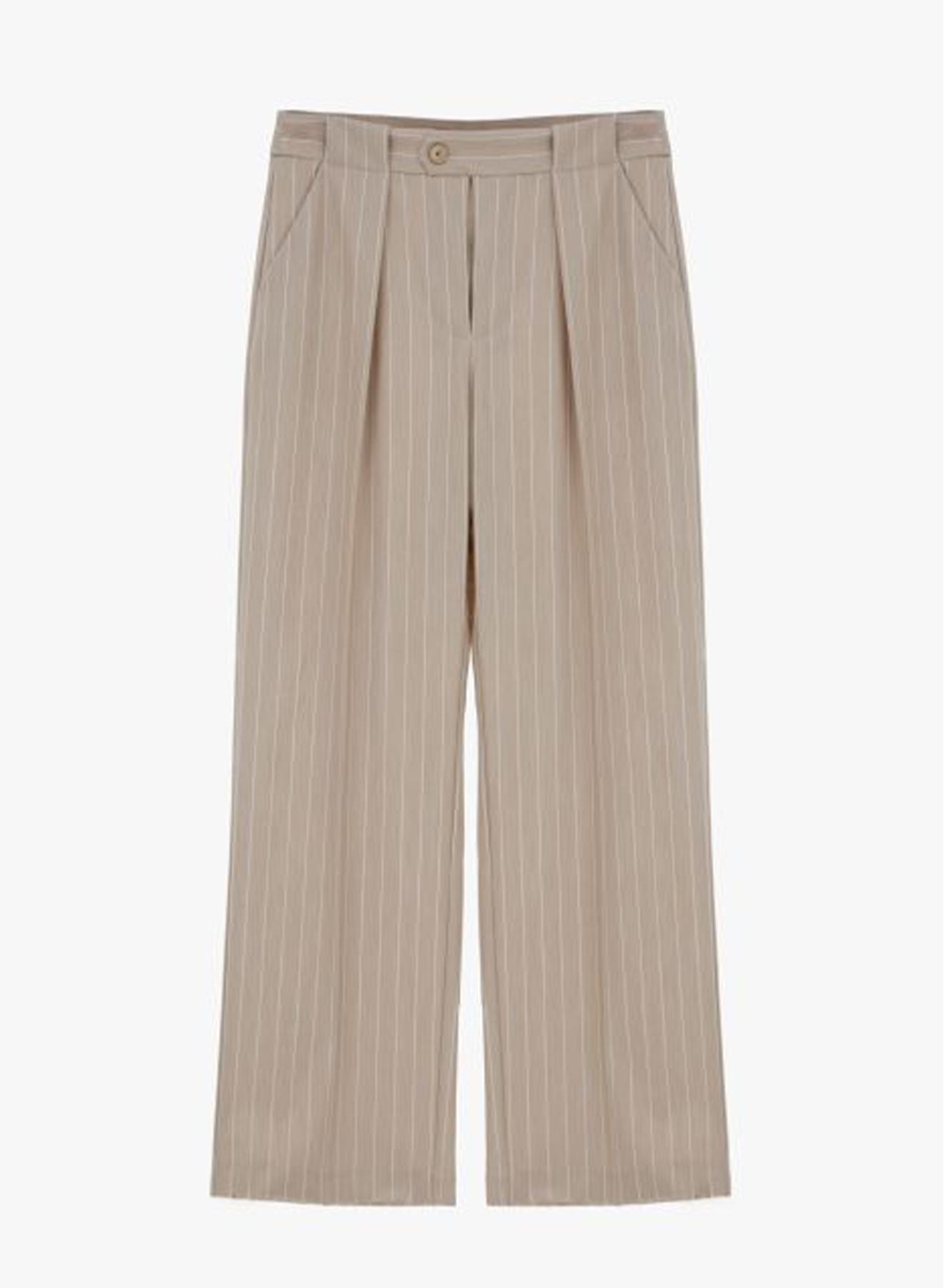Beige wide legs Trousers with stripes and pleats Imperial - 5