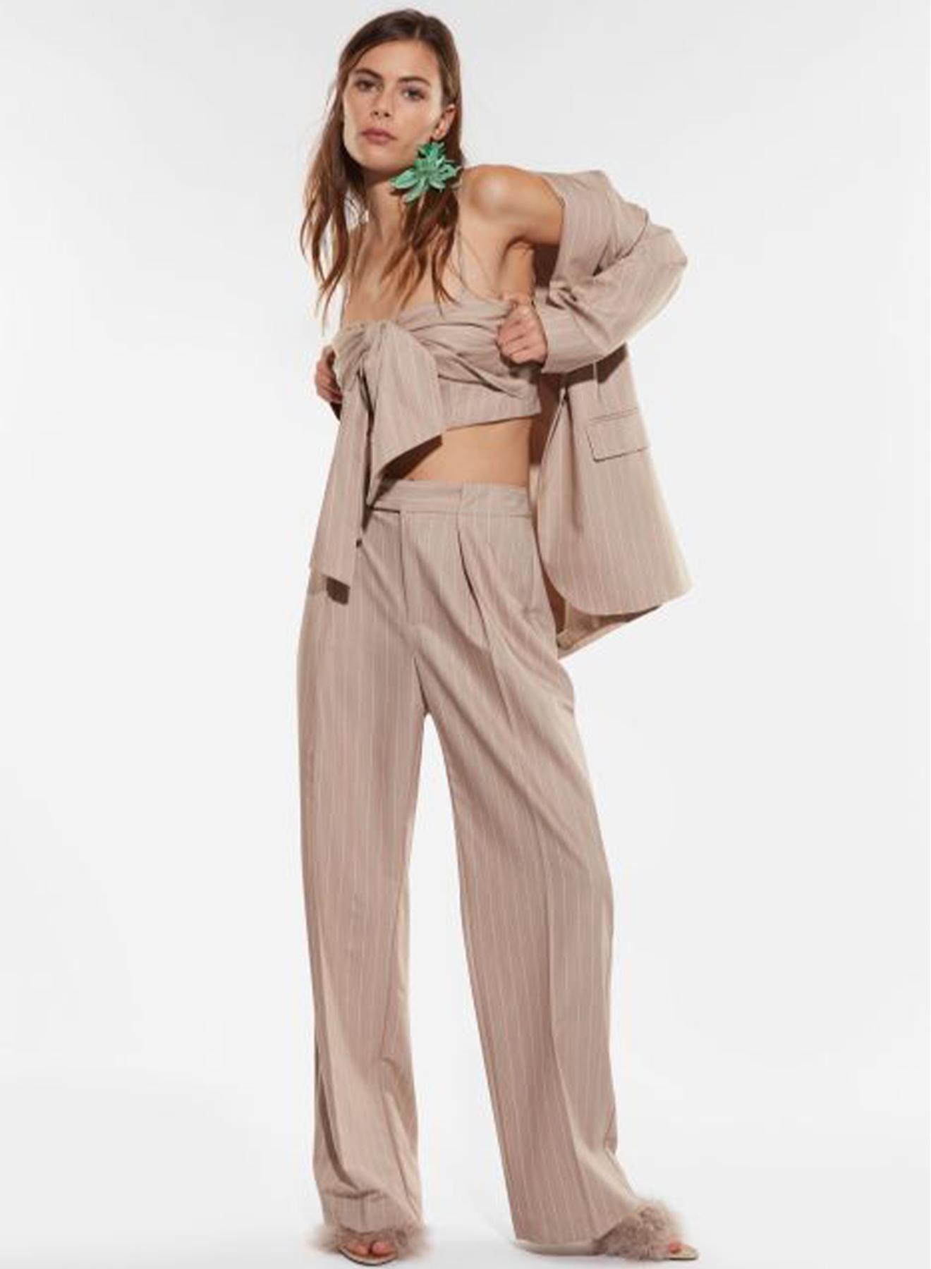 Beige wide legs Trousers with stripes and pleats Imperial - 1