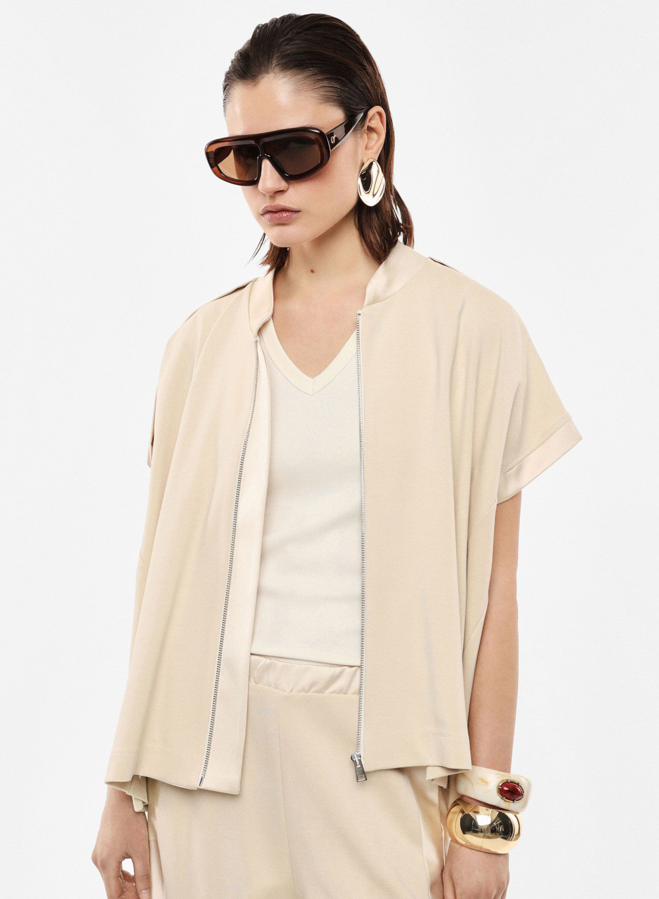 Μπεζ Ζακέτα με φερμουάρ και με σατέν λεπτομέρειες Imperial - 1