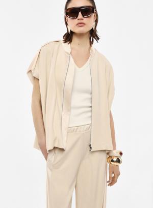 Μπεζ Ζακέτα με φερμουάρ και με σατέν λεπτομέρειες Imperial - 59406