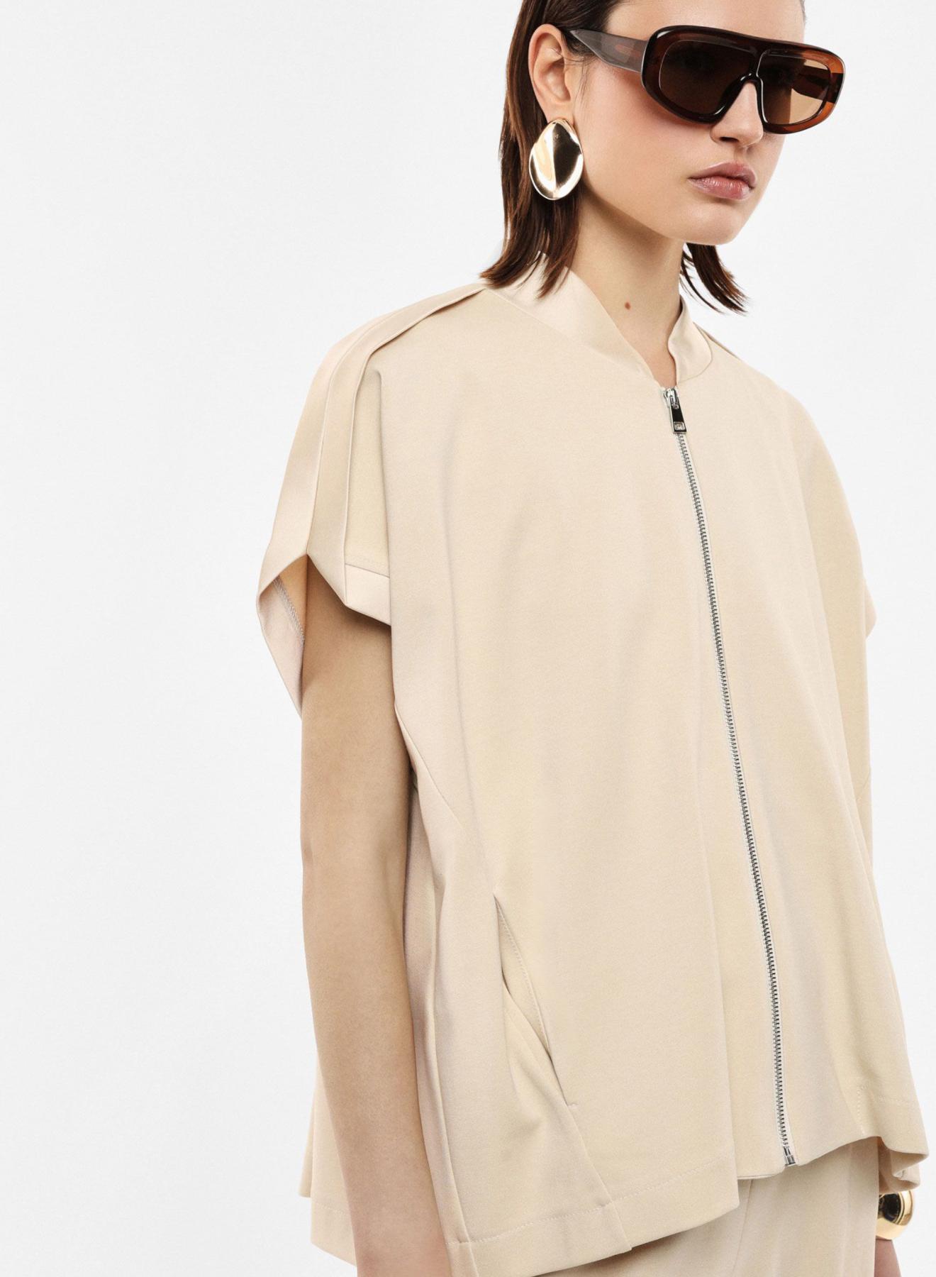 Μπεζ Ζακέτα με φερμουάρ και με σατέν λεπτομέρειες Imperial - 4