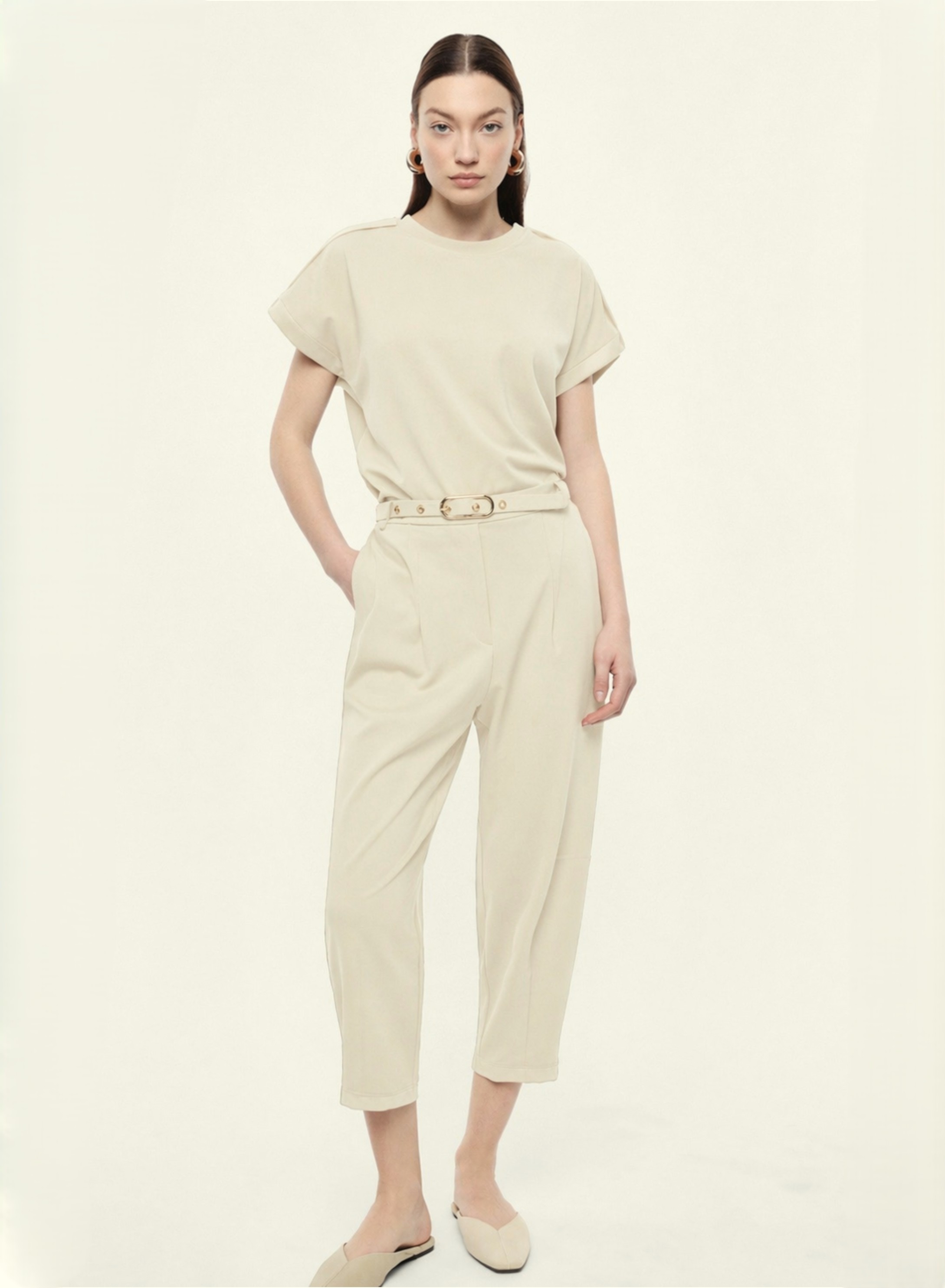 Beige cropped Trousers with belt Imperial - 0