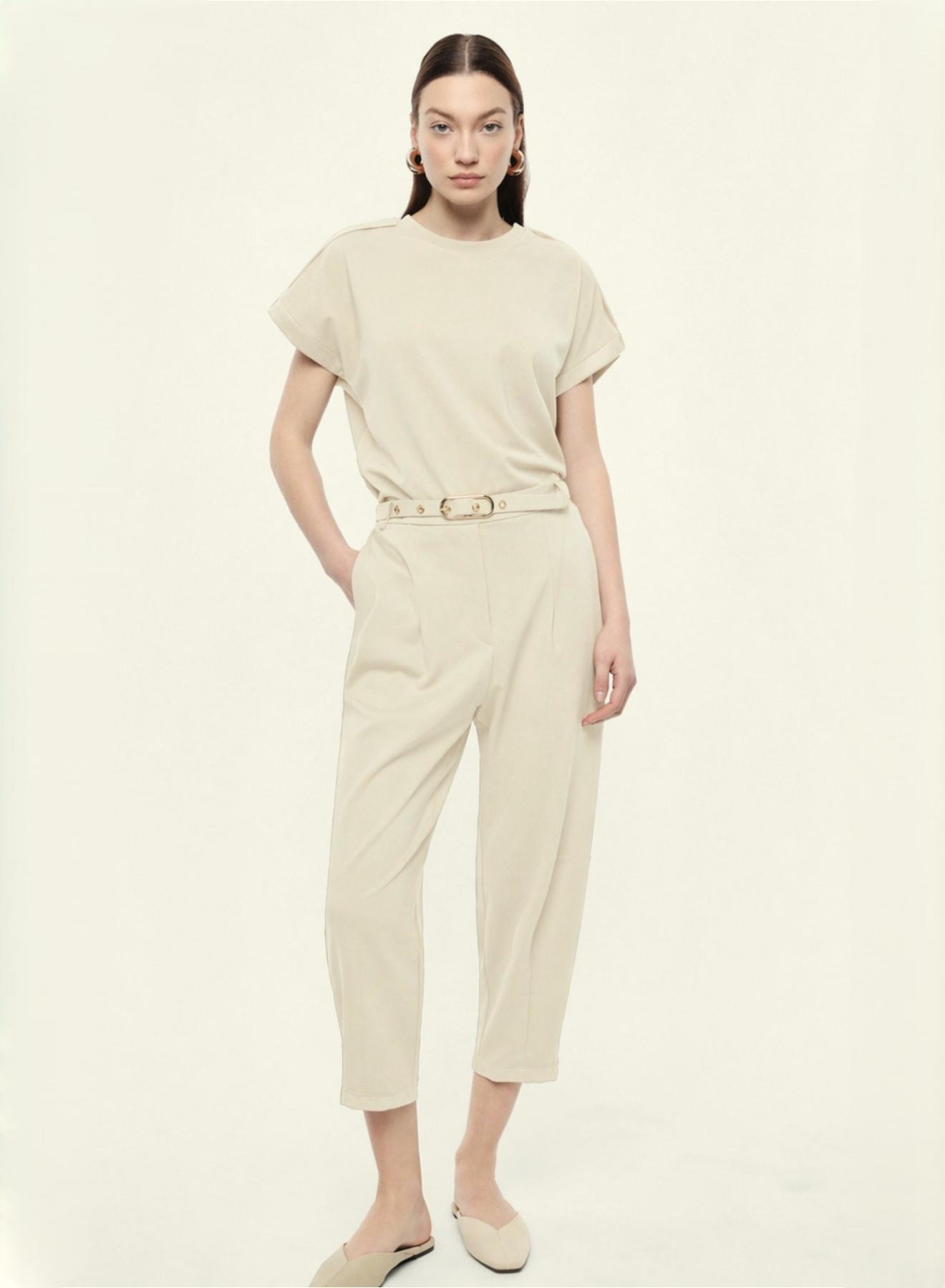 Beige cropped Trousers with belt Imperial - 1