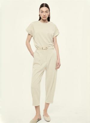 Beige cropped Trousers with belt Imperial - 59460