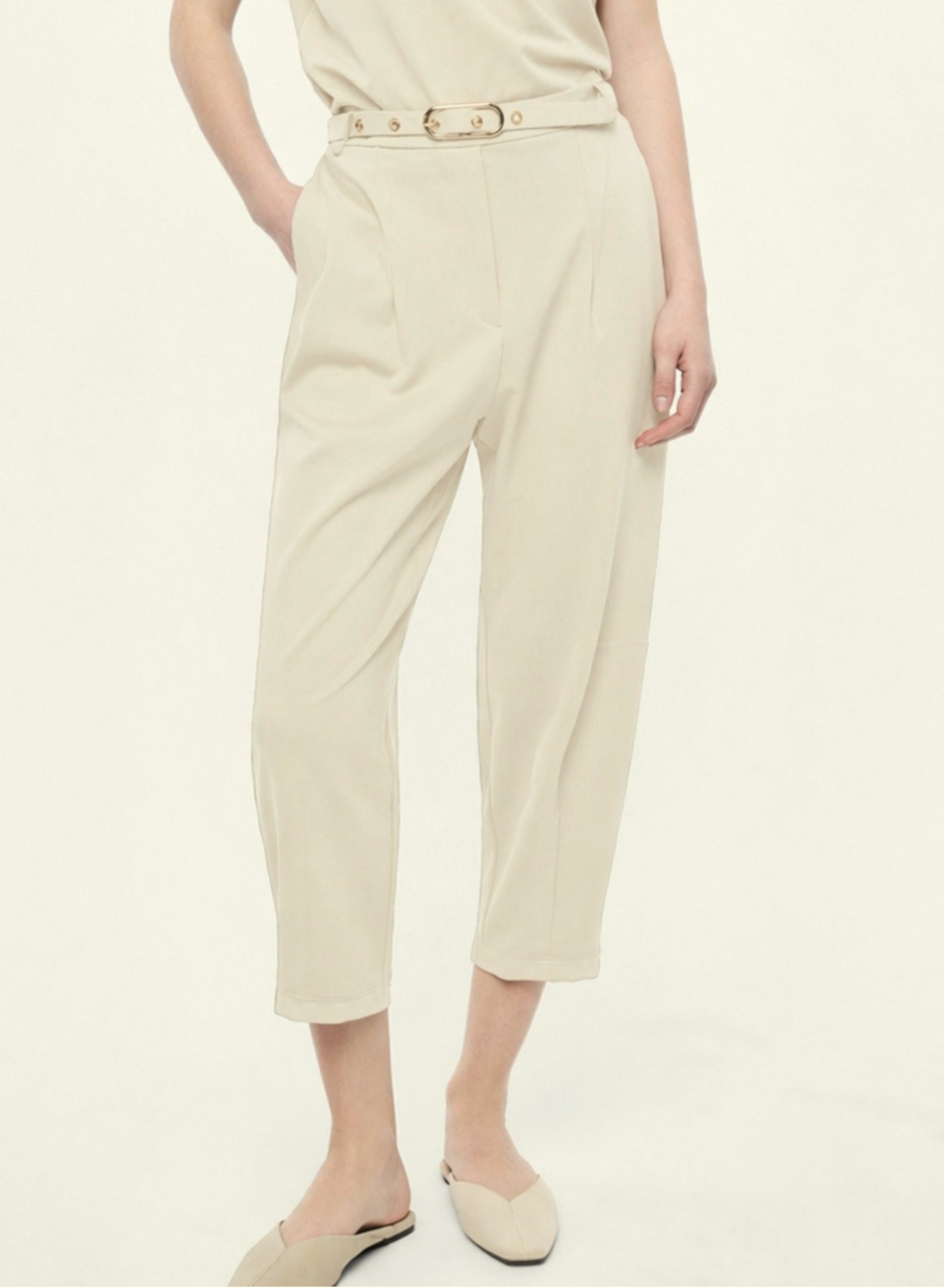 Beige cropped Trousers with belt Imperial - 1