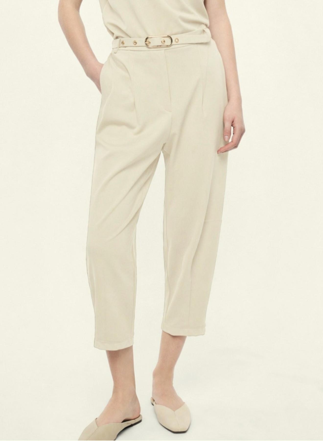 Beige cropped Trousers with belt Imperial - 2