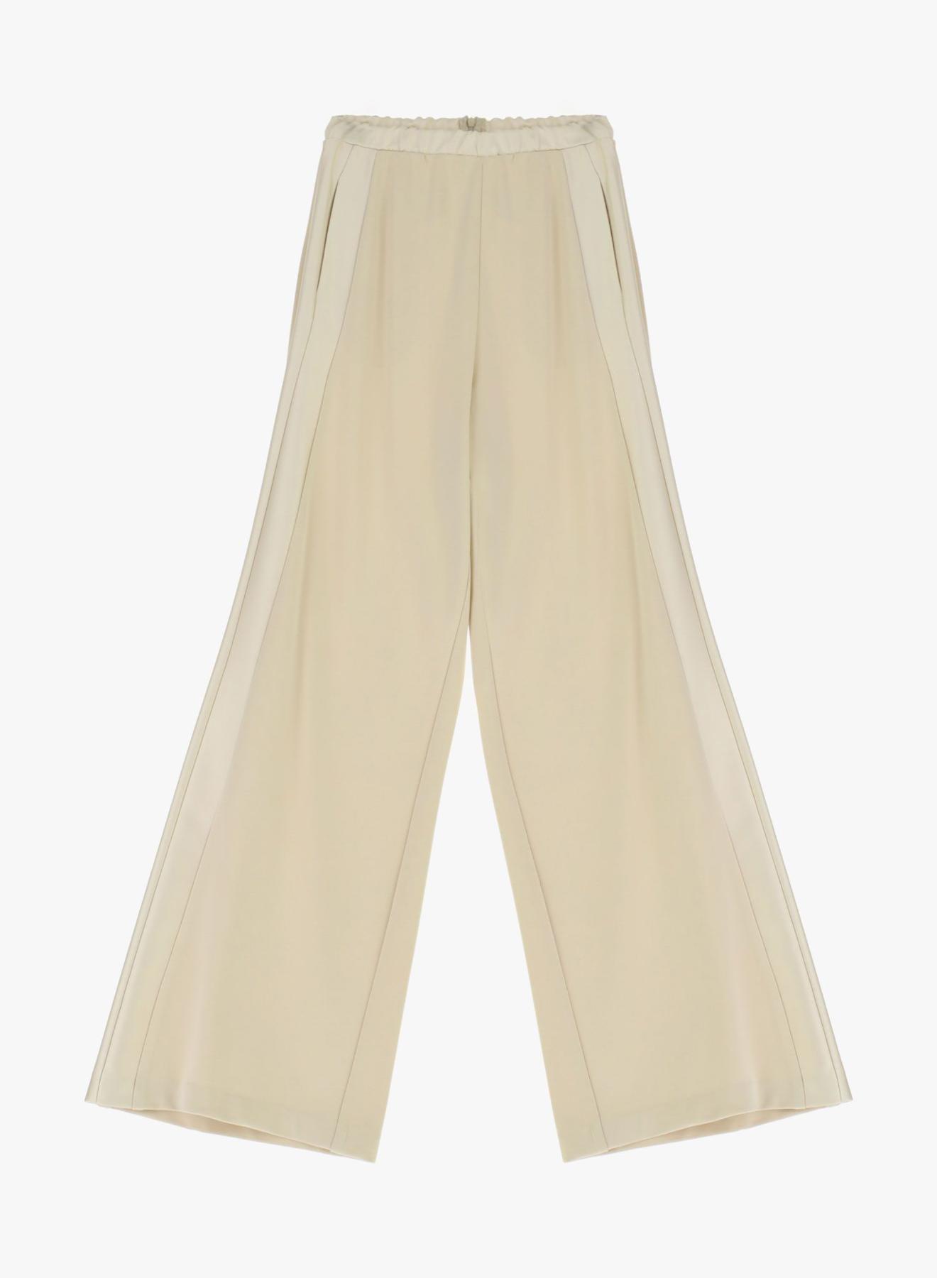 Beige wide legs Trousers with satin details and with elasticated waistband Imperial - 4