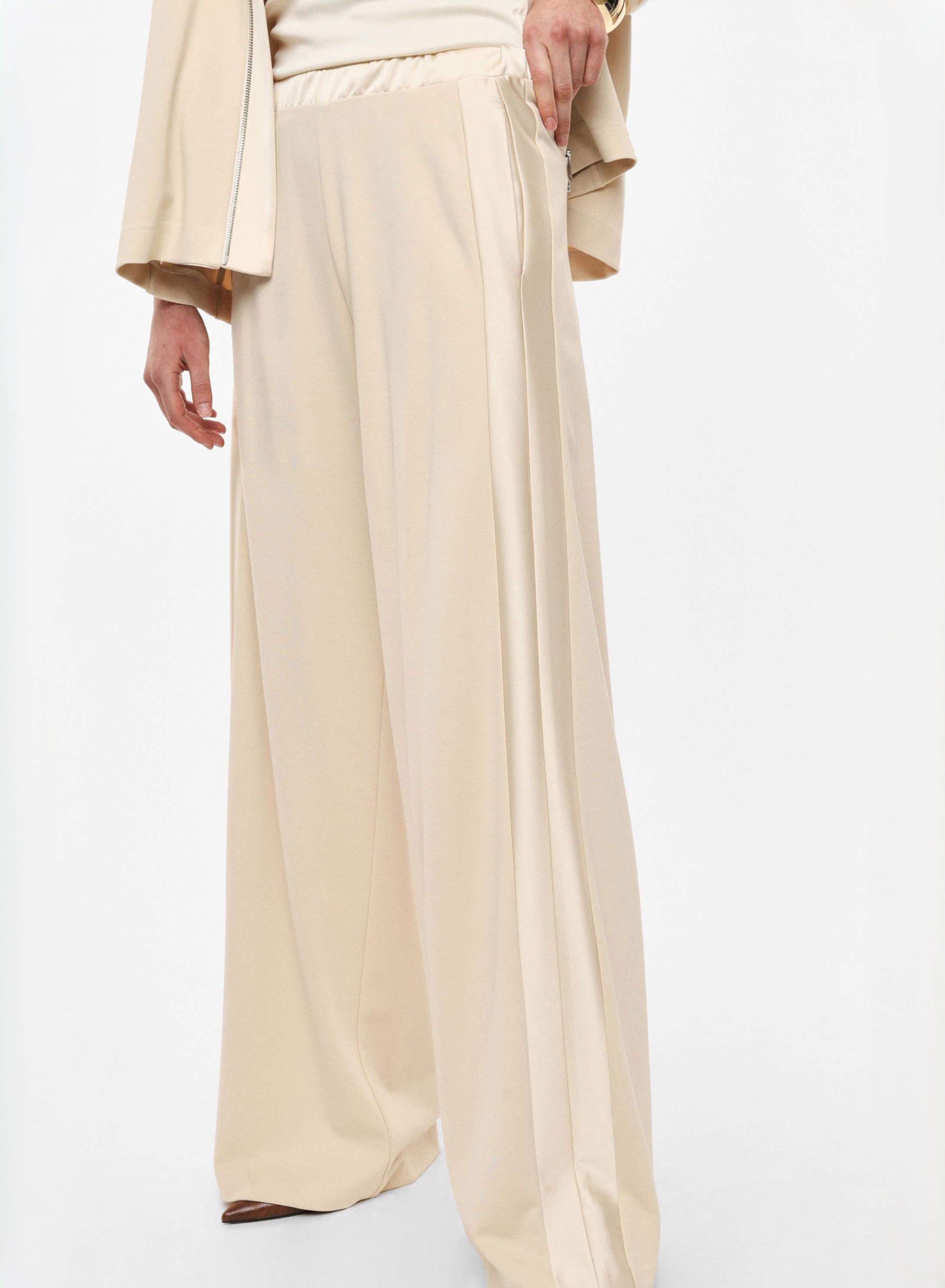 Beige wide legs Trousers with satin details and with elasticated waistband Imperial - 1