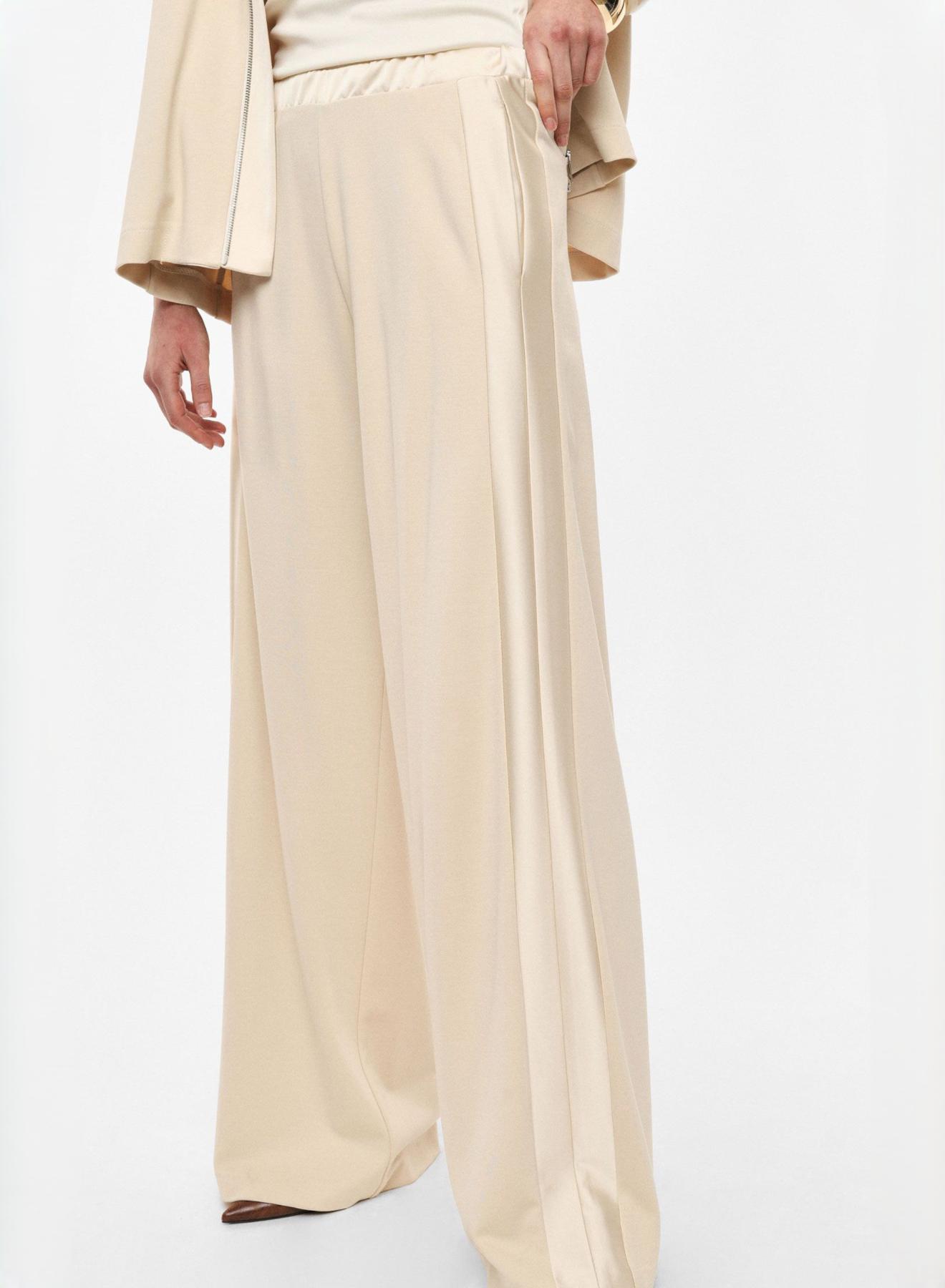 Beige wide legs Trousers with satin details and with elasticated waistband Imperial - 2