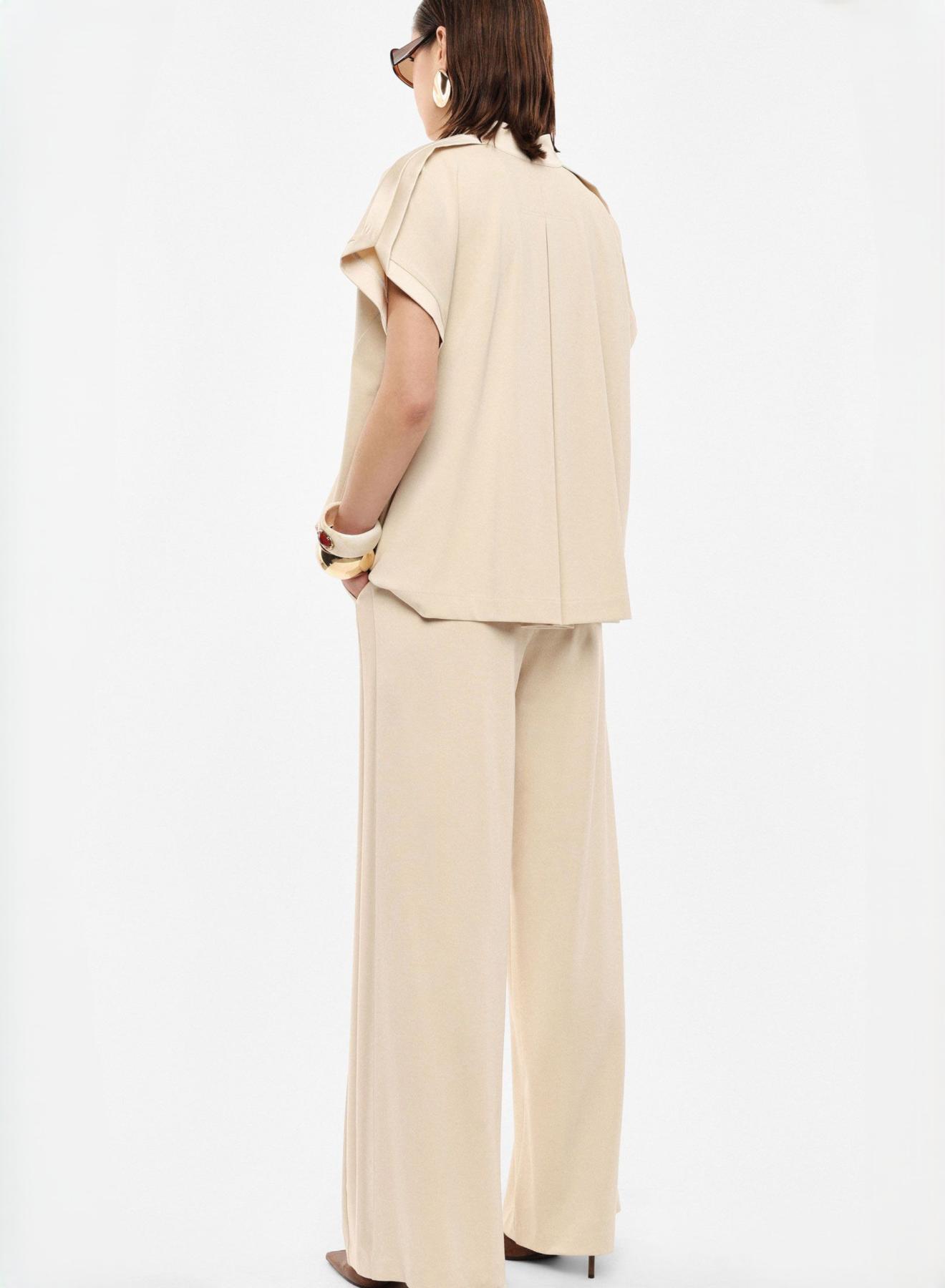 Beige wide legs Trousers with satin details and with elasticated waistband Imperial - 3