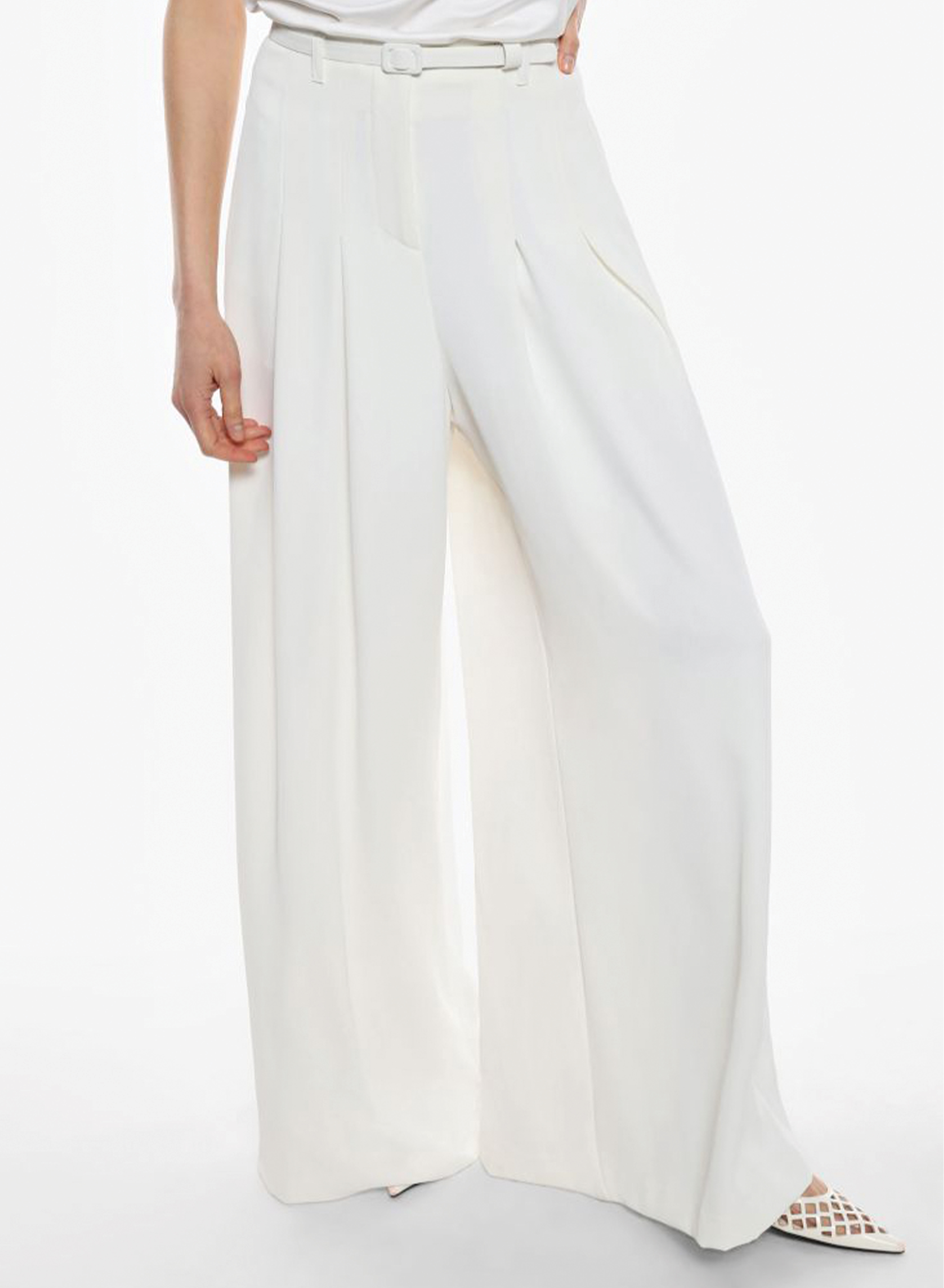 Λευκό Παντελόνι wide legs με ζώνη και πιέτες Imperial - 1
