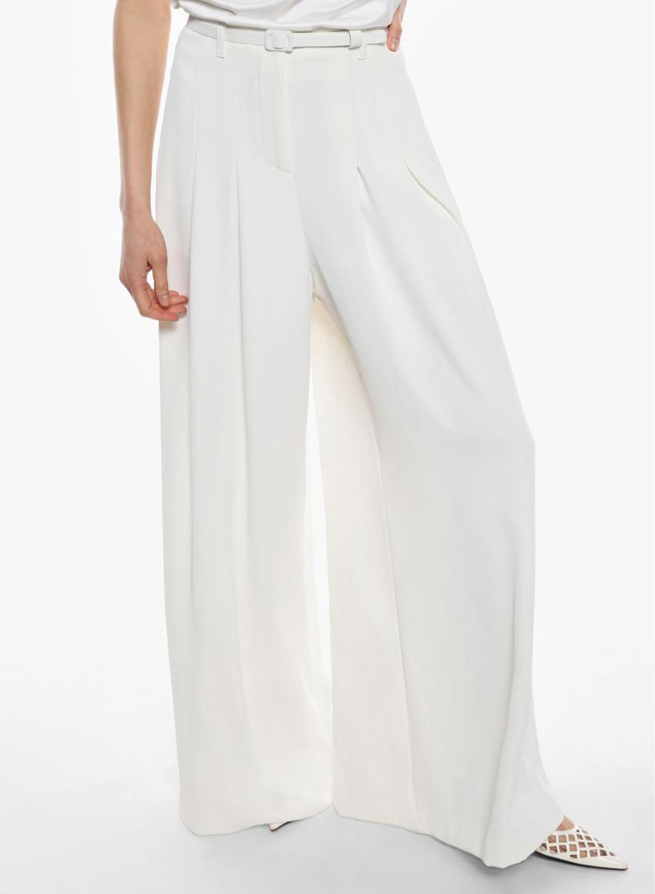 Λευκό Παντελόνι wide legs με ζώνη και πιέτες Imperial - 2